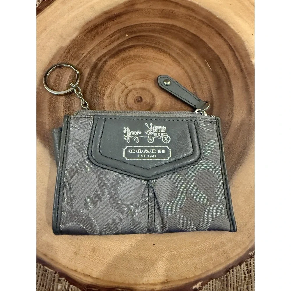 Vintage Y2K Coach Gray Op Art Signature Card Grey Key Coin Case Wallet Carriage